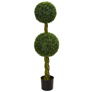 4 ft. UV Resistant Indoor/Outdoor Boxwood Double Ball Artificial Topiary Tree with Woven Trunk