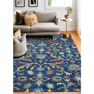 Valencia Navy 5 ft. x 8 ft. (5' x 7'6") Floral Transitional Area Rug