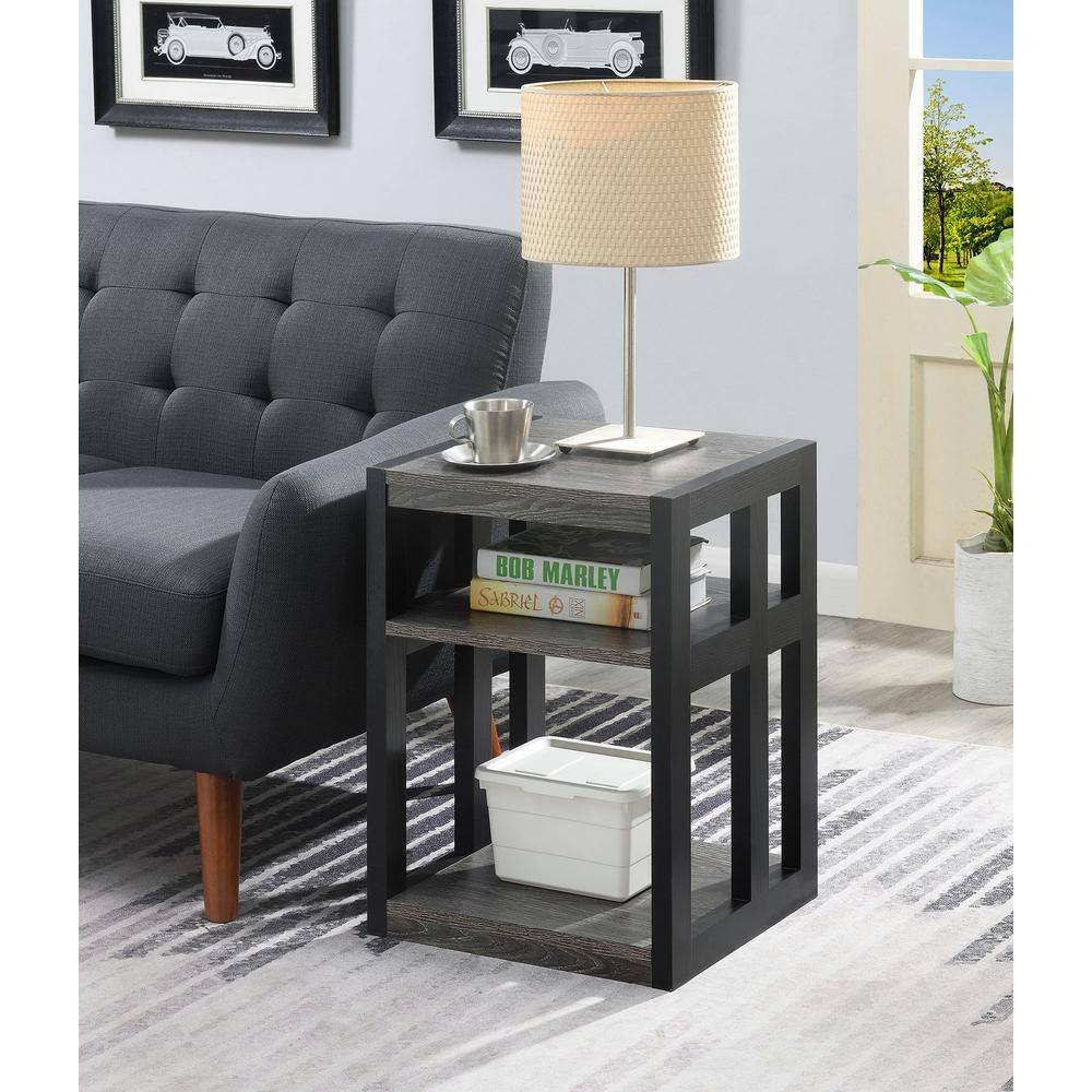 Weathered Gray and Black 3-Tier Wood End Table