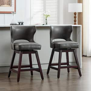 Star 38.58 in. Dark Gray 2-Piece Wood PU Leather Bar Stools