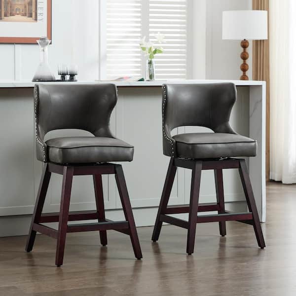 JEAREY Star 38.58 in. Dark Gray 2-Piece Wood PU Leather Bar Stools
