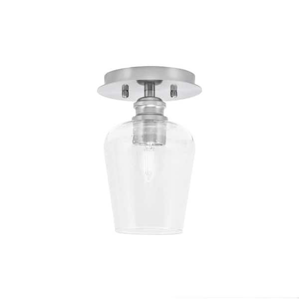 Unbranded Albany 1-Light 6 in. Brushed Nickel Semi-Flush with Clear Bubble Glass Shade