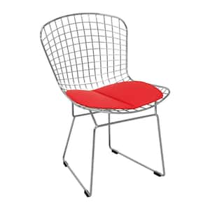 Chrome Wire Dining Side Chair-Red