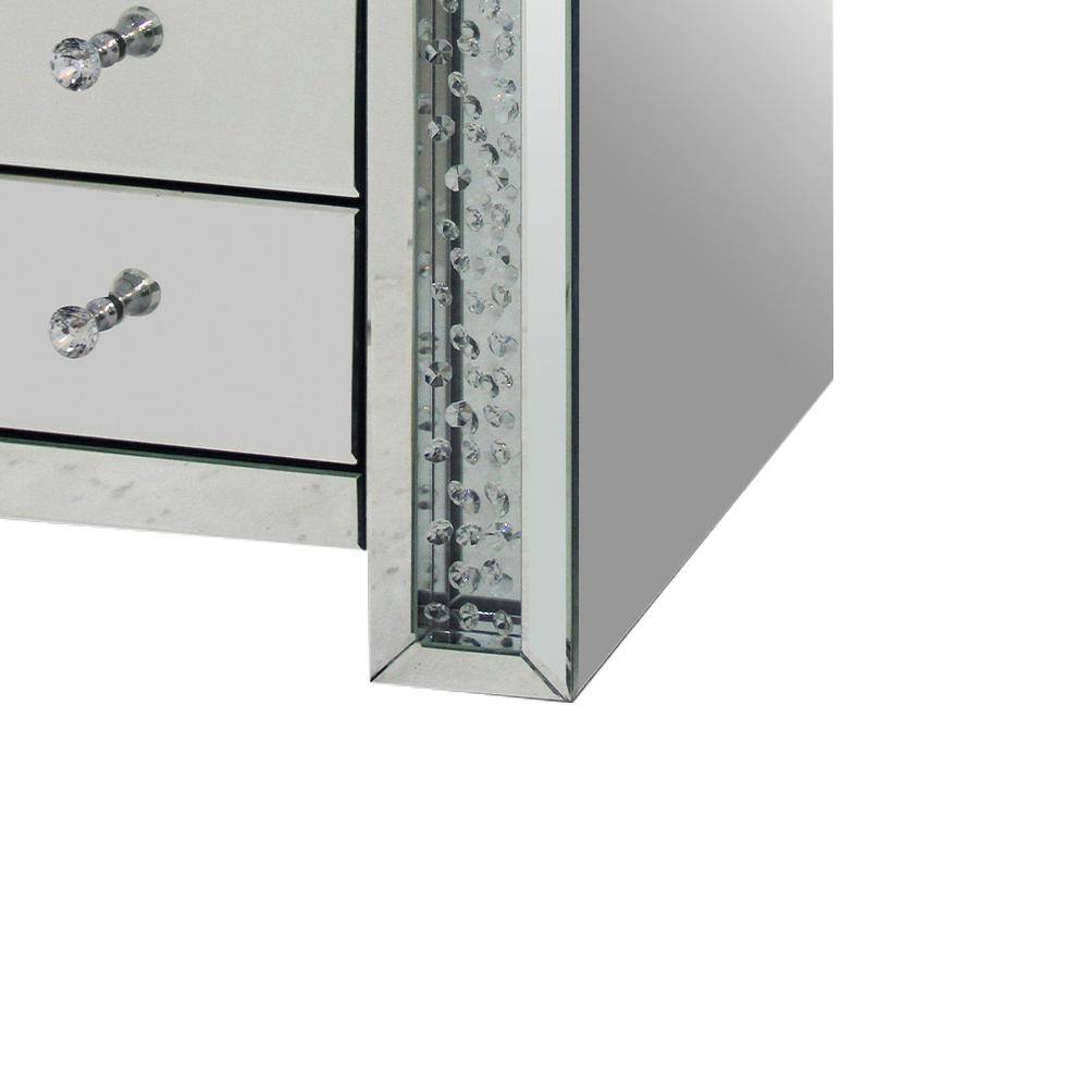Round Mirrored Wood and Glass Accent Table with Storage
