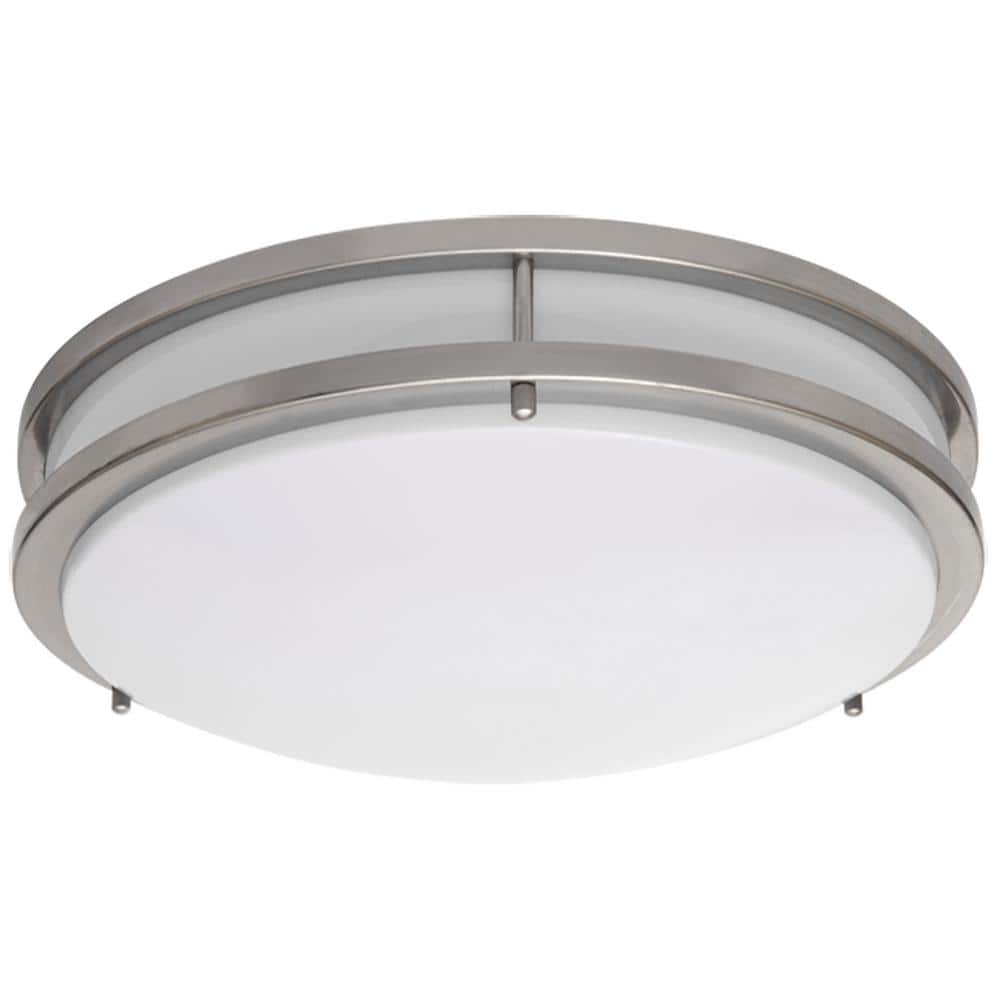 JR 10 in. 1-Light Nickel LED Flush Mount Light 3000K