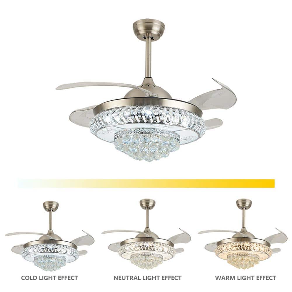 42" Silver Modern LED Crystal Chandelier Ceiling Fan with Remote