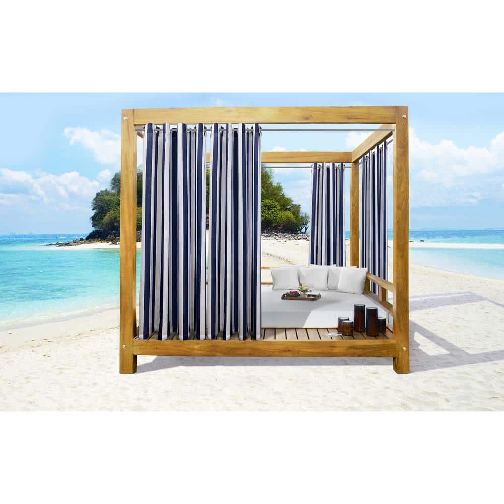 Seascapes Indigo Stripe Light Filtering Grommet Indoor/Outdoor Curtain Pane