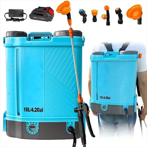 4 gal. Battery Powered Backpack Sprayer with Wand and 5 Nozzles, 100 PSI Adjustable Pressure Sprayer for Garden