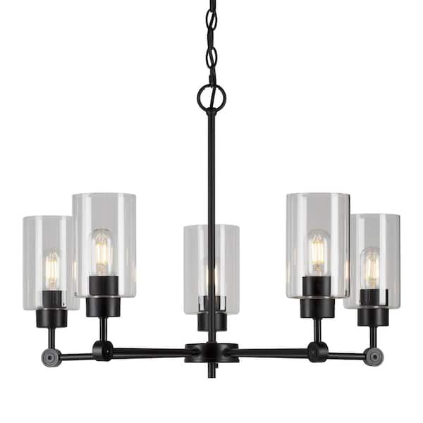Unbranded Jayden 5-Light Black Chandelier with Clear Glass