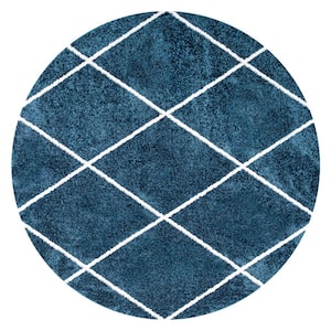 Cole Minimalist Diamond Trellis Navy/White 5 ft. Round Area Rug