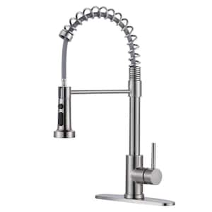 Single Handle Pull Down Sprayer Kitchen Faucet, Stainless Steel Spring Kitchen Sink Faucet in Brushed Nickel