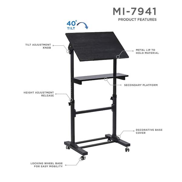 Rolling Computer Standing Cart With Keyboard, Height Adjustable Home Workstation - View #3