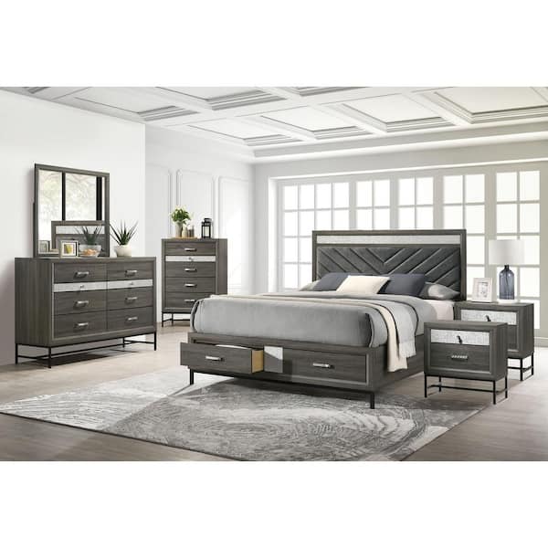 Furniture of America Vurenn 6-Piece Gray Engineered Wood King Bedroom Set
