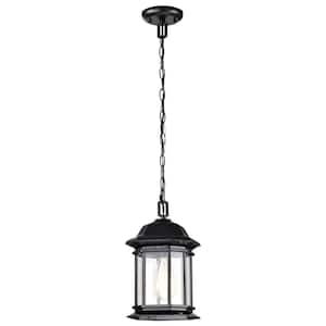 Hopkins 12.67 in. 1-Light Matte Black Dimmable Outdoor Pendant Light with Clear Glass and No Bulbs Included