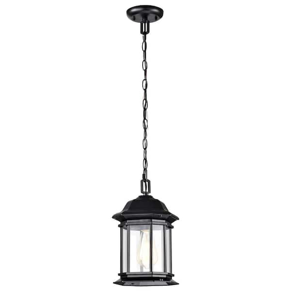 SATCO Hopkins 12.67 in. 1-Light Matte Black Dimmable Outdoor Pendant ...