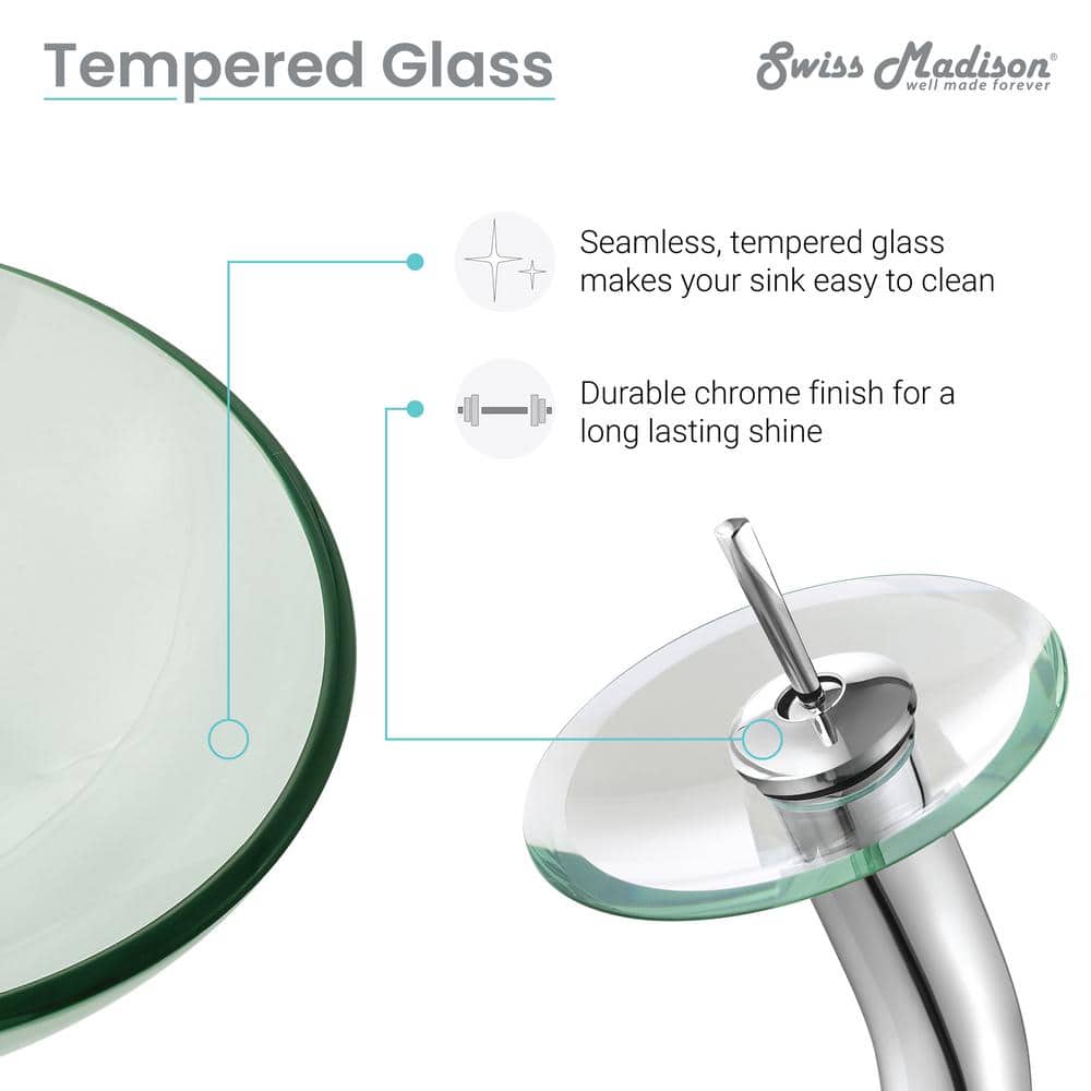 Cascade Clear Glass 16.5'' Vessel Sink with Waterfall Faucet