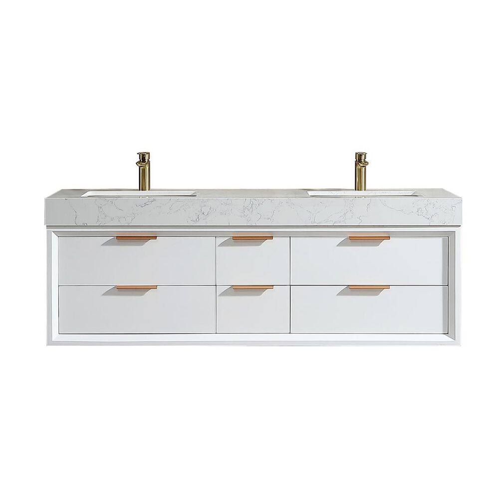 Bevel 60 in. Double Floating White Solid Wood Bath Vanity with White Engineered Marble Top, Fully Assembled, Soft Close price history on PriceWatchPro