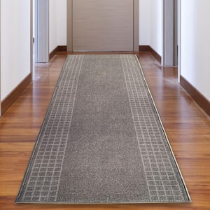 Checkered Bordered Gray Color 26 in. Width x Your Choice Length Custom Size Roll Runner Rug/Stair Runner