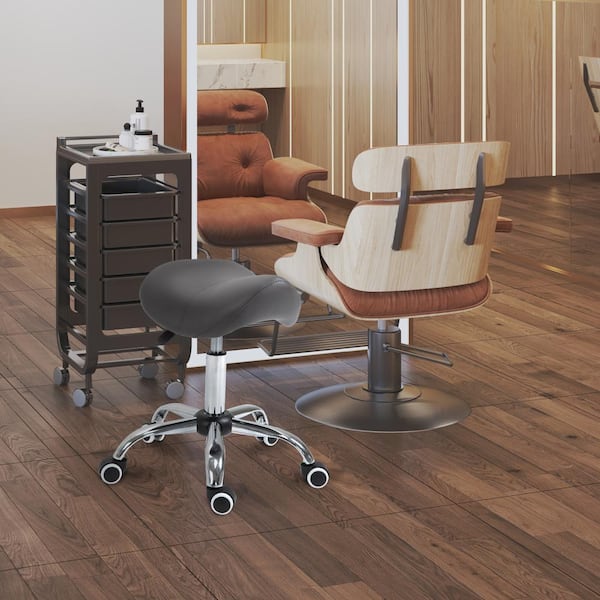 HOMCOM Saddle Stool, PU Leather Adjustable Rolling Salon Chair for Mas –  mhstar.co.uk