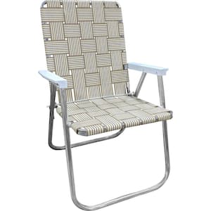 Durable Tan Stripe Aluminum Lightweight Stackable Folding Lawn Chair