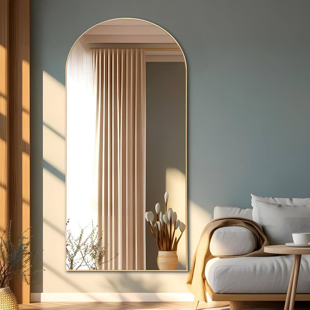 Reviews for Dovelina 38 in. W x 71 in. H Arch Mirror Gold Wood Framed