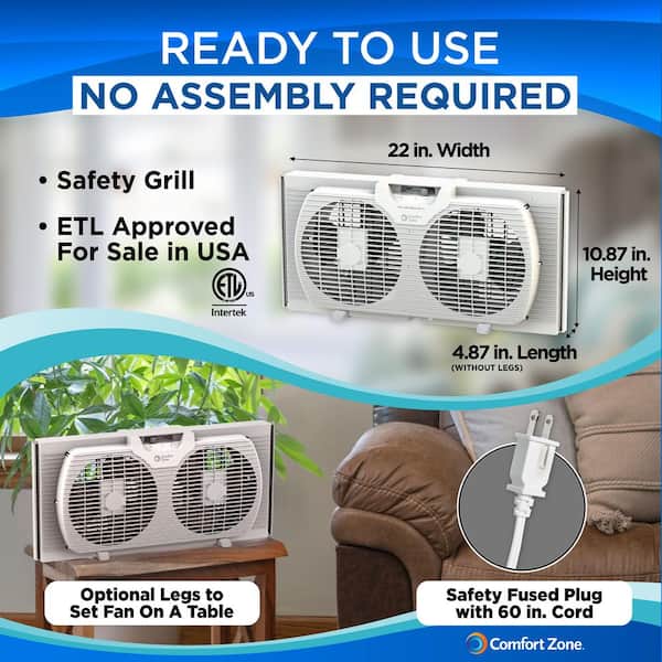 Comfort Zone 9 in. Twin Window Fan with Manually Reversible