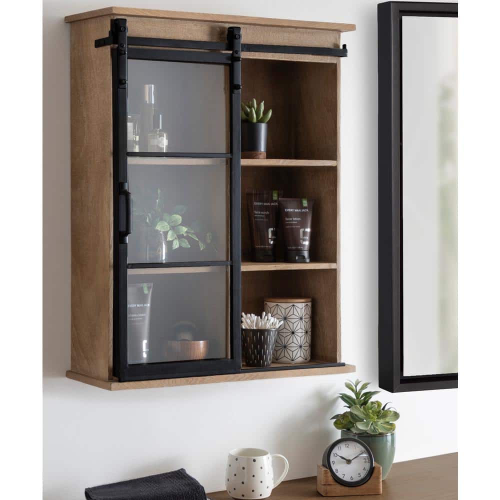 Rustic Brown Solid & Manmade Wood Floating Cube Wall Cabinet