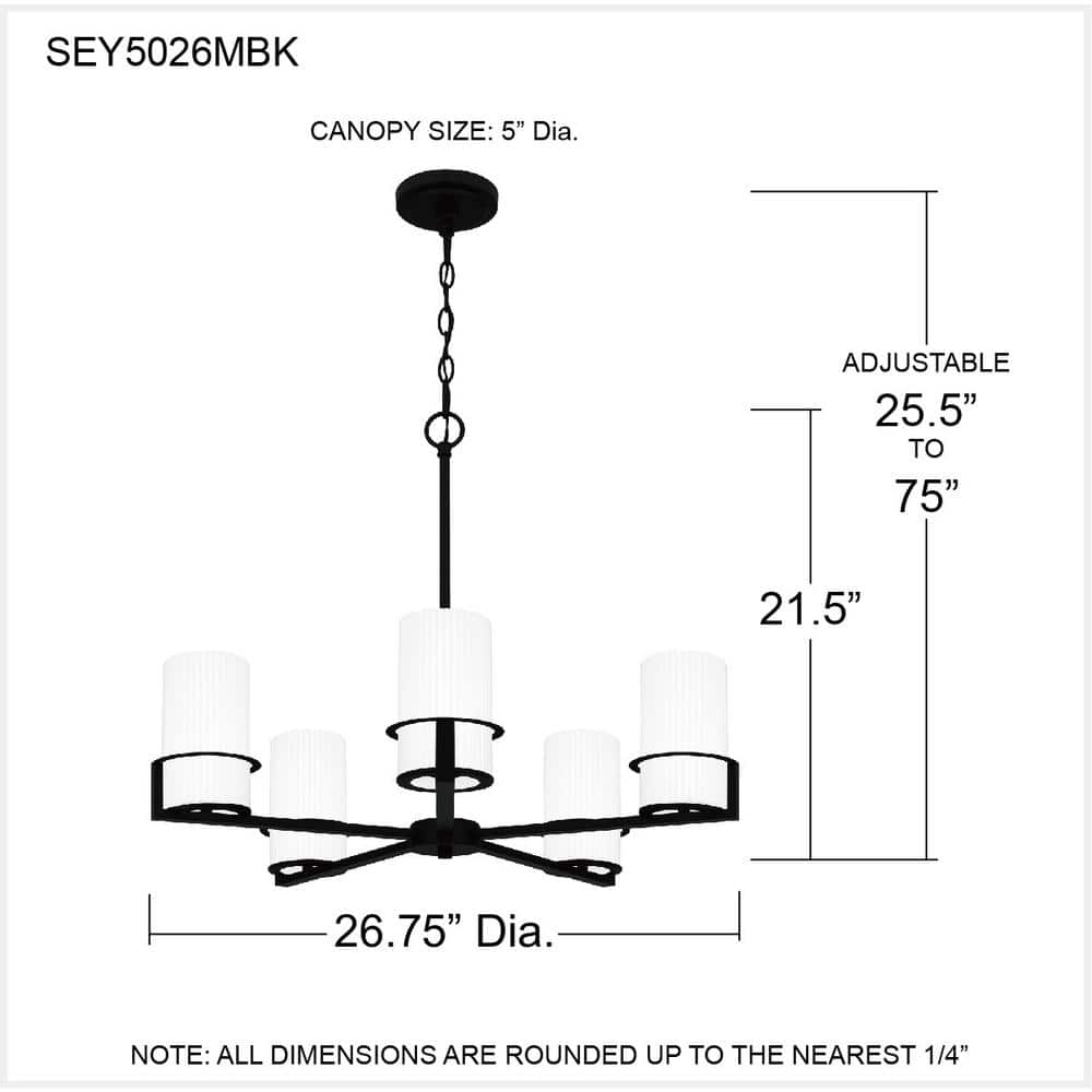 Seymour Matte Black 5-Light Chandelier with Opal Glass Shades