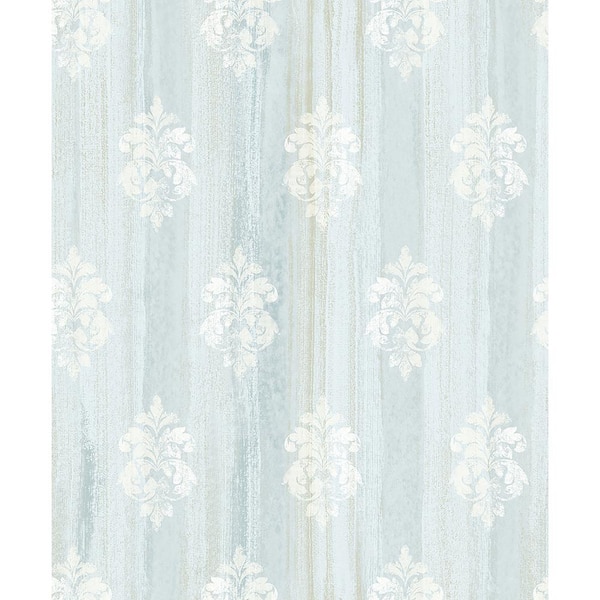 Advantage Alison Aqua Damask Motif Sage Wallpaper Sample