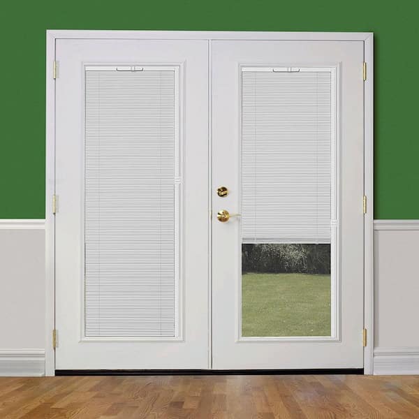 72 in. x 80 in. Primed White Steel Prehung Right-Hand Inswing Mini Blind Patio Door with Brickmold