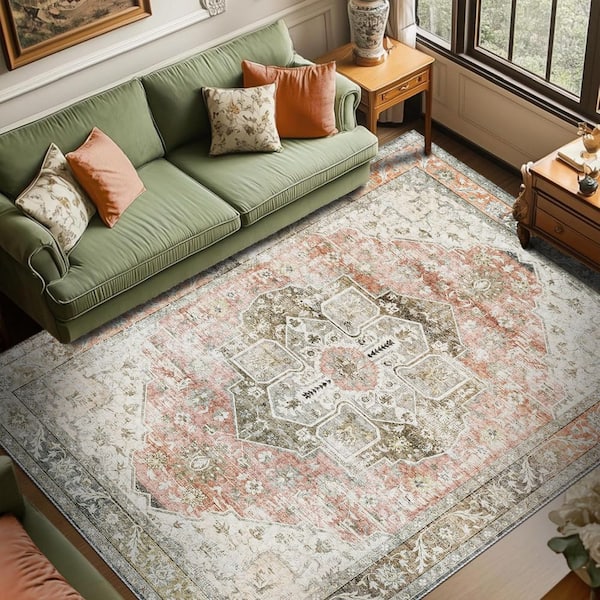 Sunset Canyon Orange 5 ft. x 8 ft. Antique Non Skid Indoor Area Rug