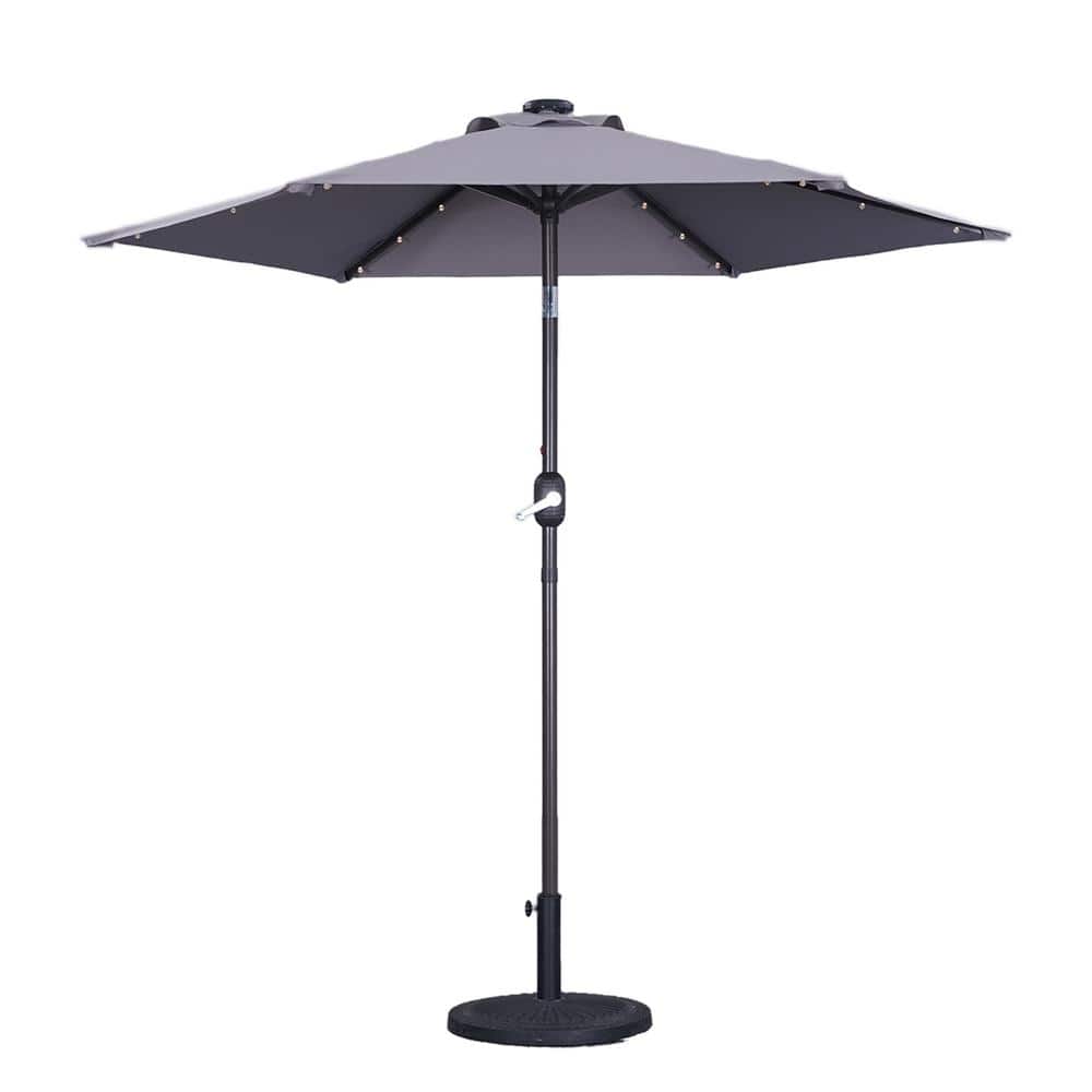 9 ft. Aluminum Gray Outdoor Solar Led Tiltable Patio Umbrella Market Umbrel