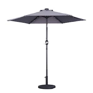 9 ft. Aluminum Gray Outdoor Solar Led Tiltable Patio Umbrella Market Umbrella With Crank Lifter