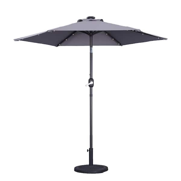 Unbranded 9 ft. Aluminum Gray Outdoor Solar Led Tiltable Patio Umbrella Market Umbrella With Crank Lifter