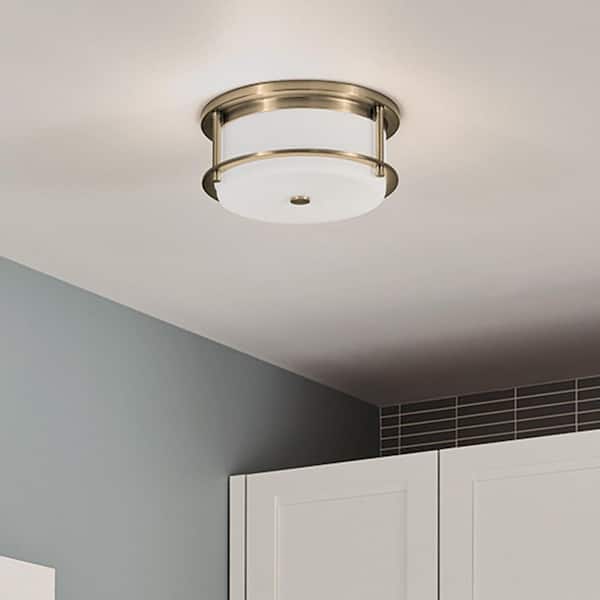 Brit 12 in. 2-Light Champagne Bronze Industrial Hallway Flush Mount Ceiling Light