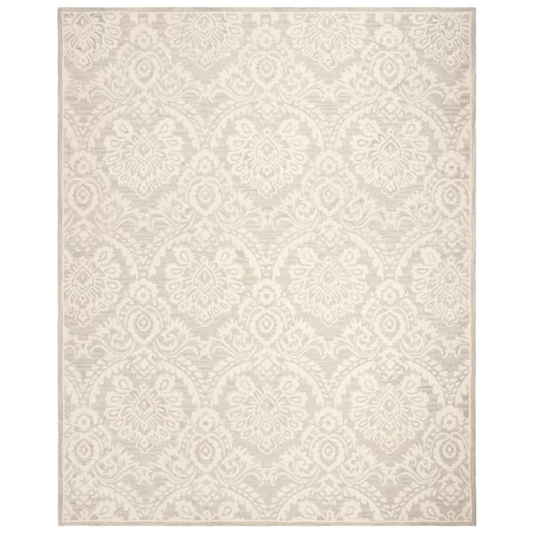 SAFAVIEH Blossom Silver/Ivory 9 ft. x 12 ft. Geometric Damask Floral Area Rug