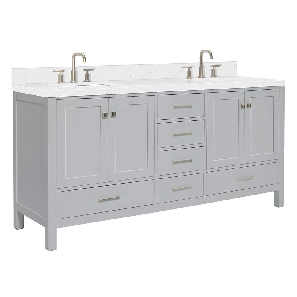 Cambridge 72" Gray Double Sink Vanity with Quartz Top
