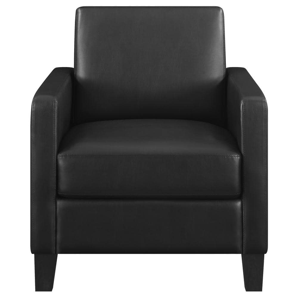Modern Black Faux Leather Accent Chair with Track Arms