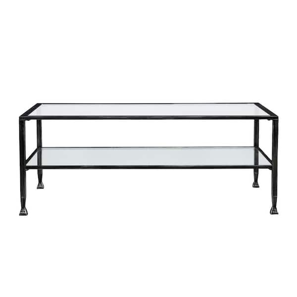 Southern Enterprises Galena 49 in. Black/Silver Large Rectangle Glass Coffee Table with Shelf