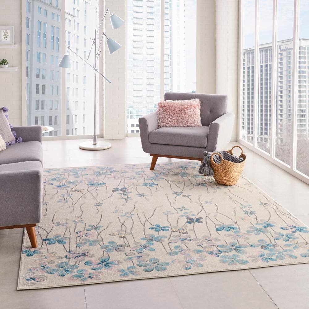 Ivory Bliss Floral Viscose 8' x 10' Easy-Care Area Rug