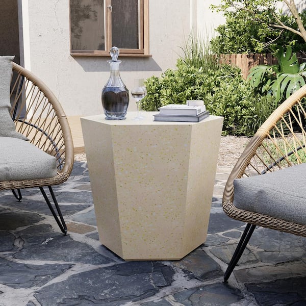 PATIOGUARDER 24 in. Indoor and Outdoor Patio Mgo Concrete Coffee Table in a Terrazzo Beige Hexagon Design