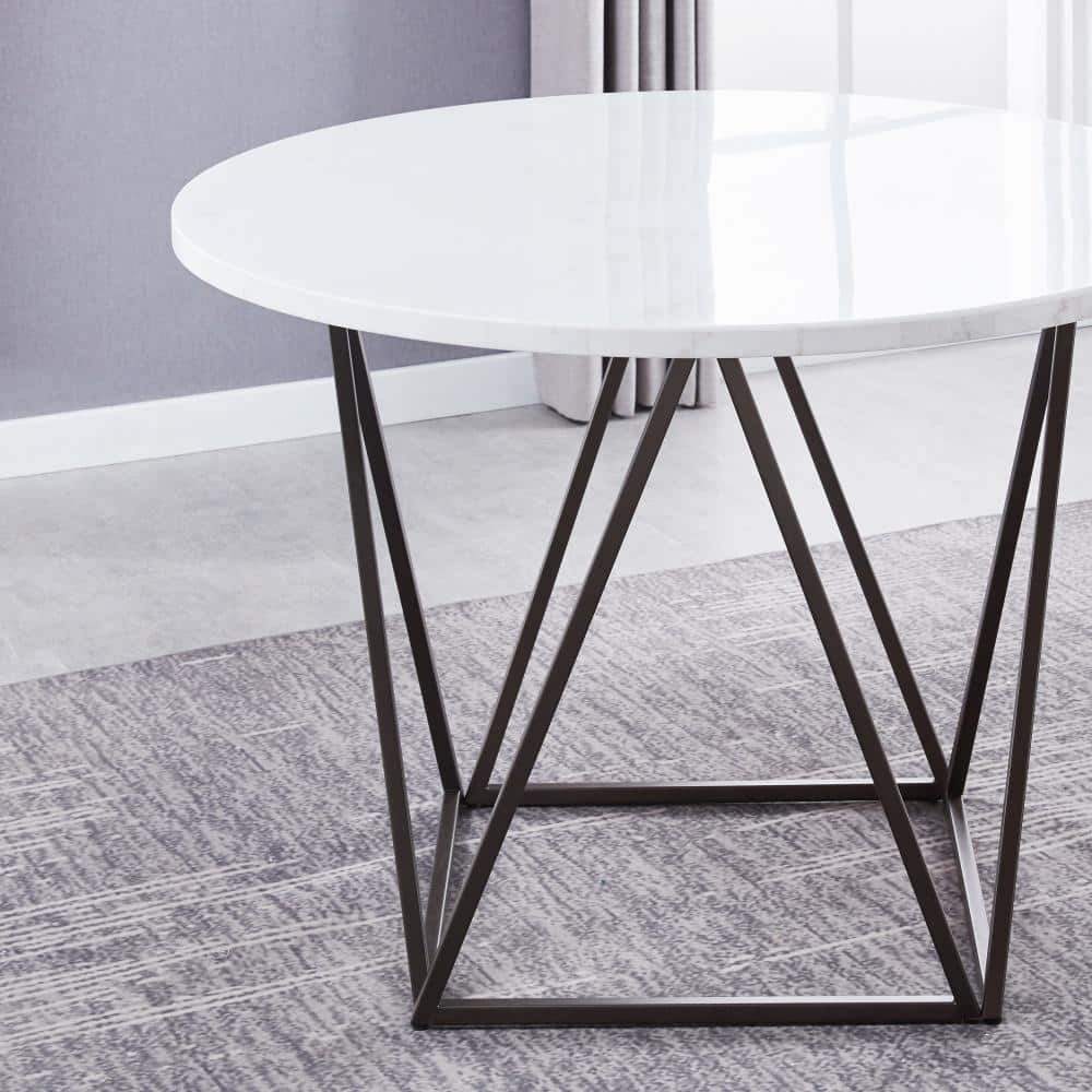 Ramona White Marble Top Round Dining Table with Bronze Base