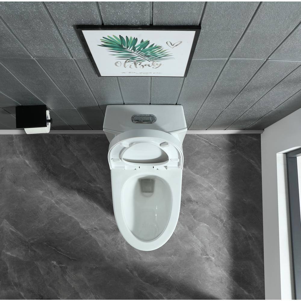 Glossy White Elongated One-Piece Dual Flush Toilet