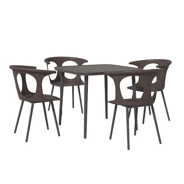 Matte Black 5-Piece Plastic Square 28 inch H Outdoor Dining Set Aluminum Table Outdoor Serving Set for Cafe Restaurant