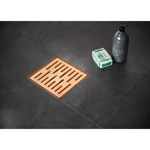 4 in. Square Stainless Steel Drain Shower with Slot Pattern in Rose Gold