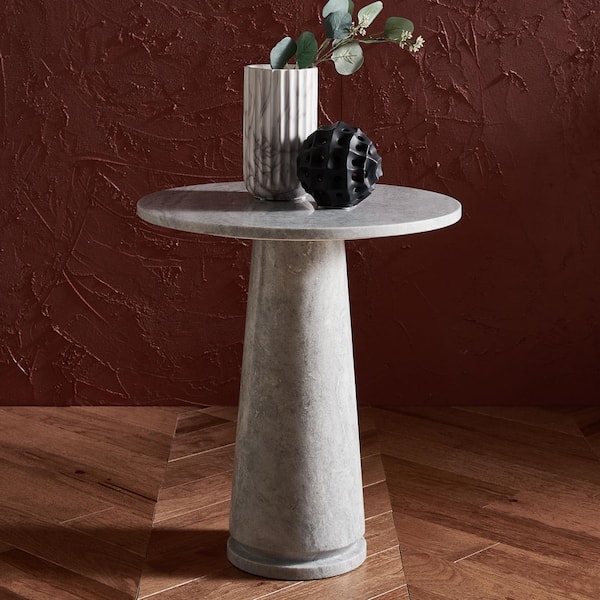 Valentia 20.5 in. Light Gray Round Marble End Table