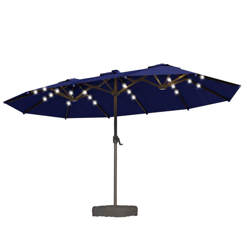 15 ft. Rectangule Outdoor Double Sided Market Patio Umbrella in Blue with Base and LED Lights for Poolside Lawn price history on PriceWatchPro
