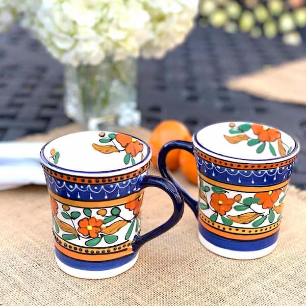 Global Crafts 10 oz. Orange and Blue Mexican Pottery Ceramic Flared Coffee  Mugs MC299O-S2-GWH - The Home Depot