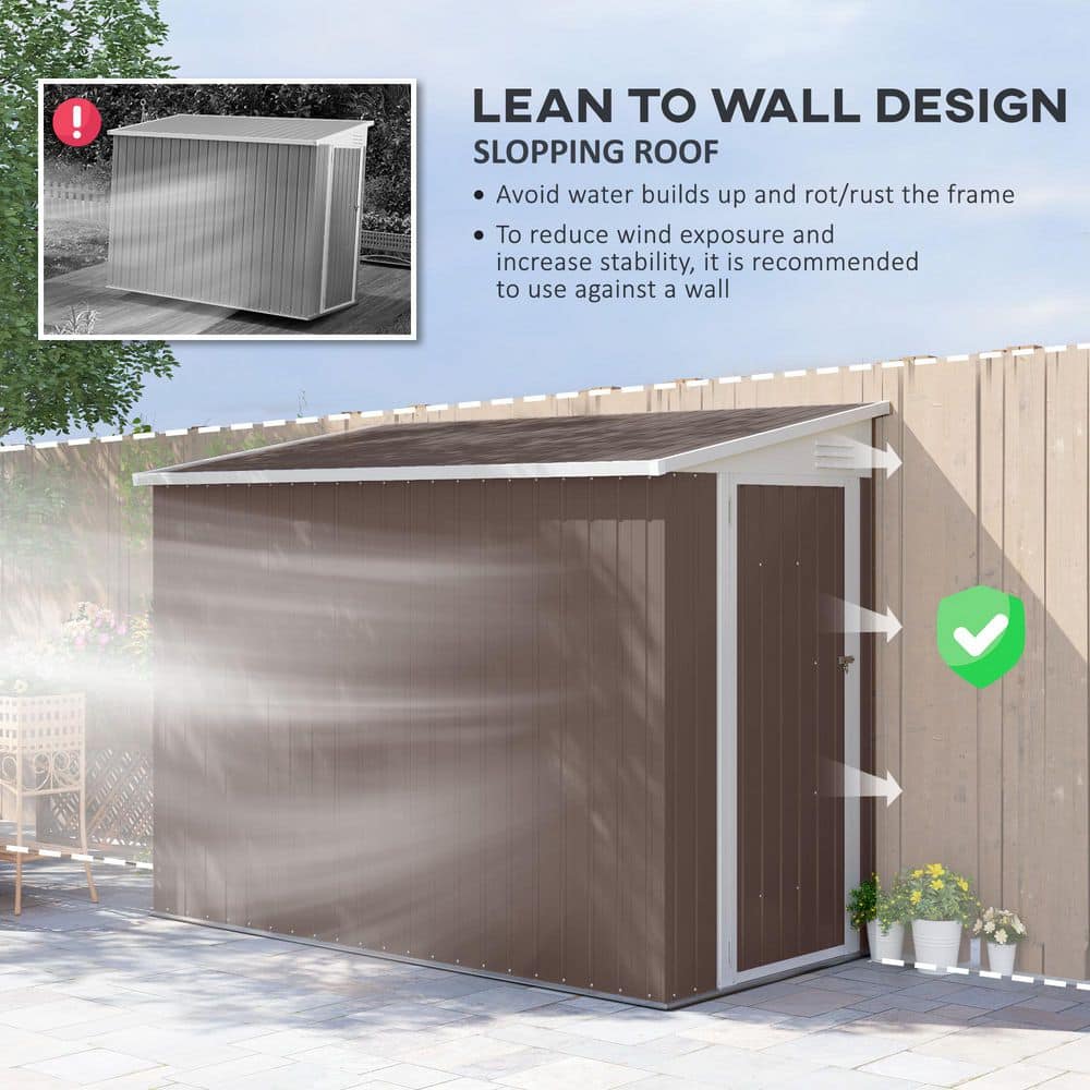 4' x 8' Brown Metal Lean-to Outdoor Storage Shed