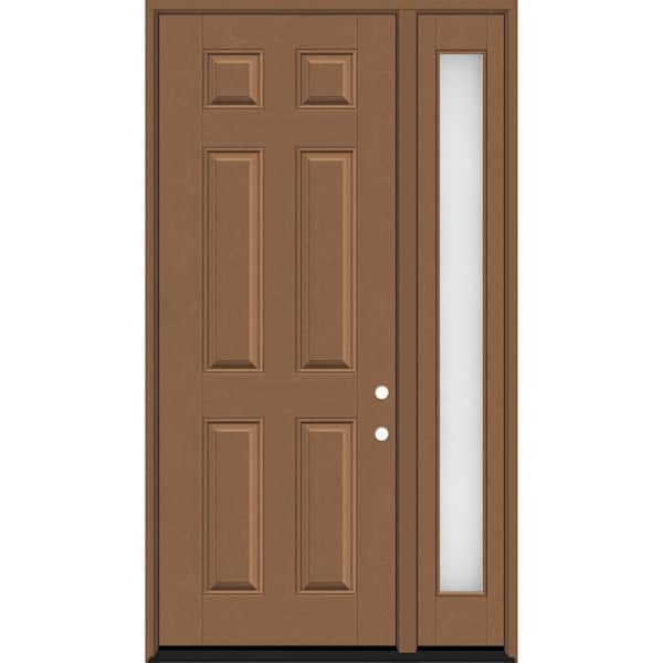 Steves & Sons Regency 51 in. x 96 in. 6 Panel LHIS Autumn Wheat Stain Mahogany Fiberglass Prehung Front Door w/Obscure 12in. SL 6-9/16